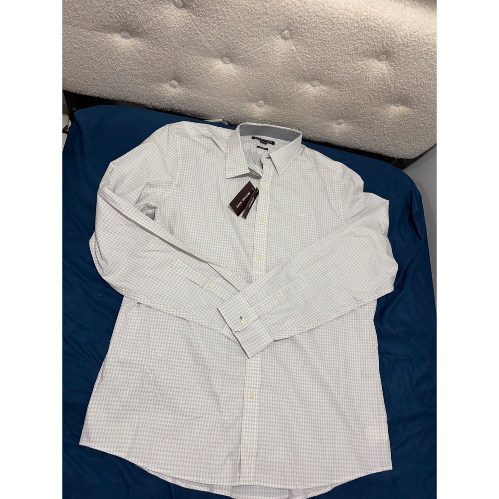 Michael Kors Mens XL Classic Fit Gingham Stretch Long Sleeve Button Down Shirt